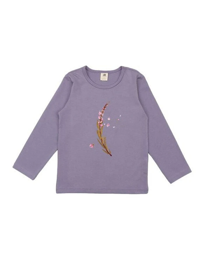 Kinder Langarmshirt GOTS-zertifiziert aus Bio-Baumwolle lila mit Heide-Motiv – Walkiddy