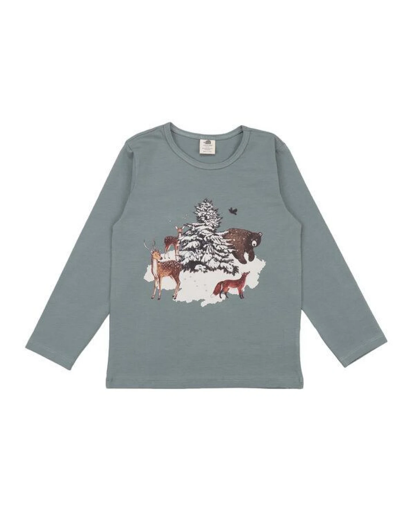 Kinder Langarmshirt GOTS zertifiziert Bio-Baumwolle, Graugrün, Waldmotiv, Walkiddy – Ansicht 2
