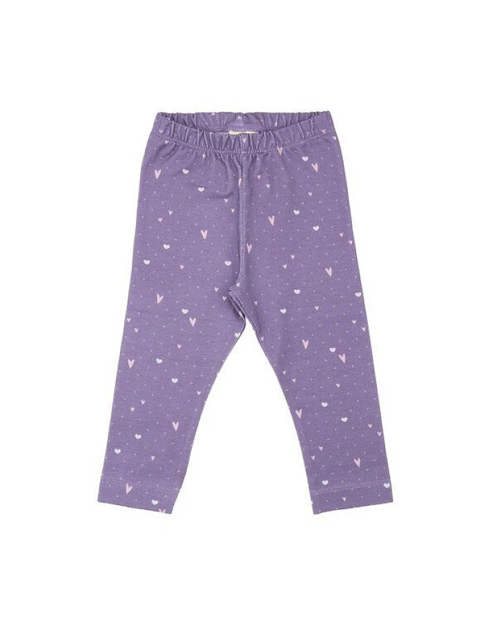 Kinder Leggings GOTS zertifiziert – Lila mit Herzmuster, elastischer Bund, weich & bequem
