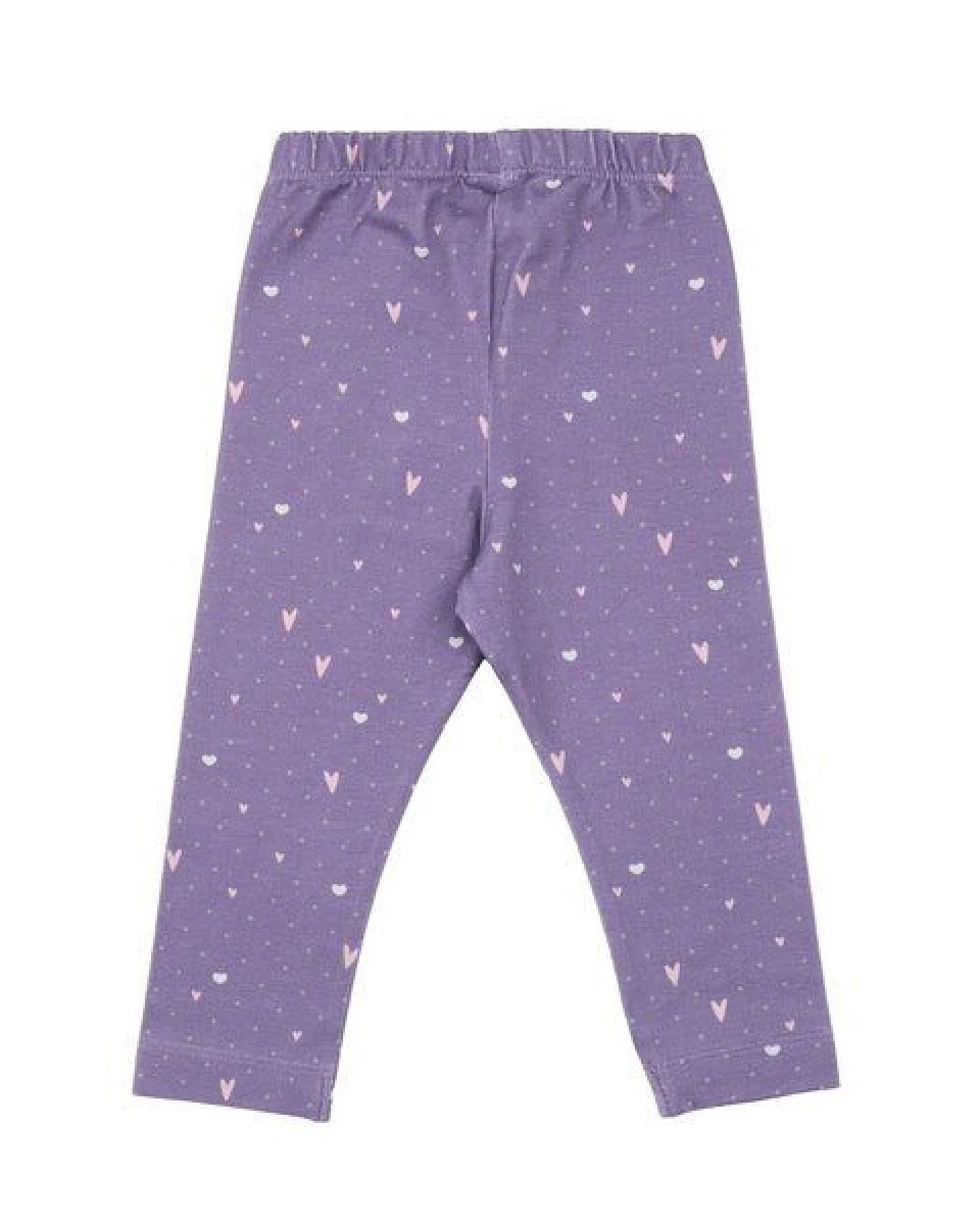 Kinder Leggings GOTS zertifiziert – Lila mit Herzmuster, elastischer Bund, weich & bequem – Ansicht 3