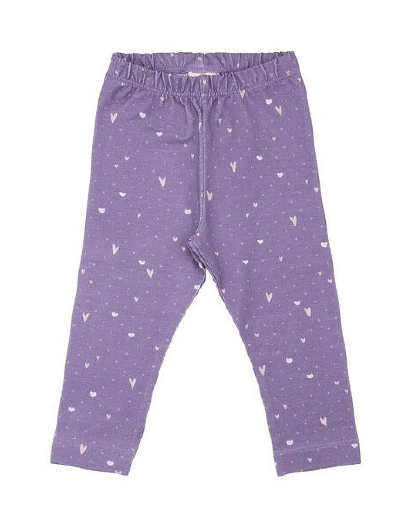 Kinder Leggings GOTS zertifiziert – Lila mit Herzmuster, elastischer Bund, weich & bequem – Ansicht 2