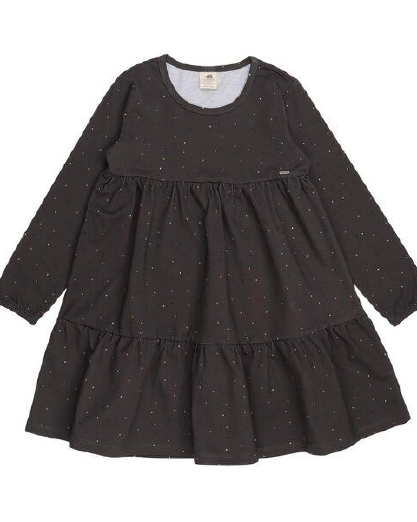 Mädchen Kleid GOTS-zertifiziert aus Bio-Baumwolle, grau mit bunten Punkten, Volantrock, langarm – Walkiddy – Ansicht 2