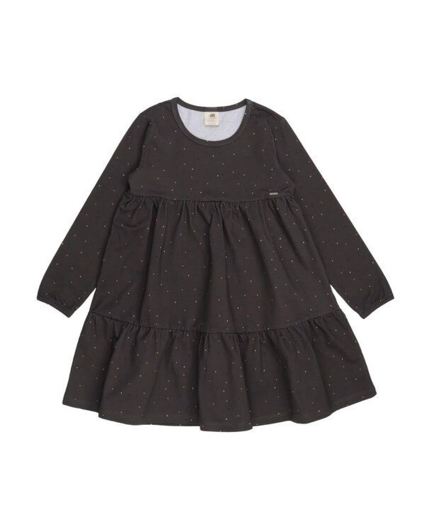 Mädchen Kleid GOTS-zertifiziert aus Bio-Baumwolle, grau mit bunten Punkten, Volantrock, langarm – Walkiddy – Ansicht 2
