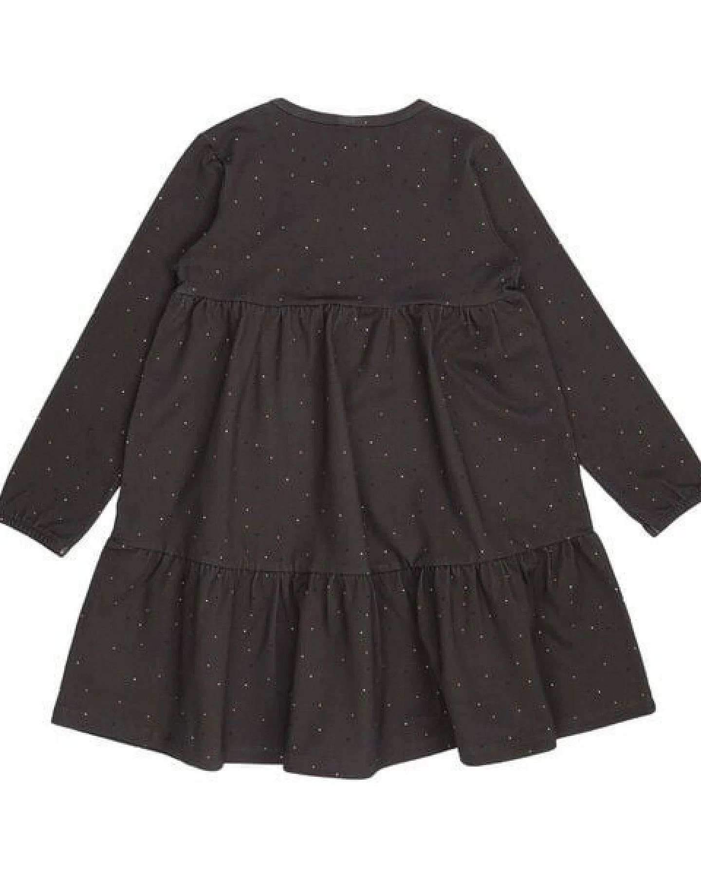 Mädchen Kleid GOTS-zertifiziert aus Bio-Baumwolle, grau mit bunten Punkten, Volantrock, langarm – Walkiddy – Ansicht 3