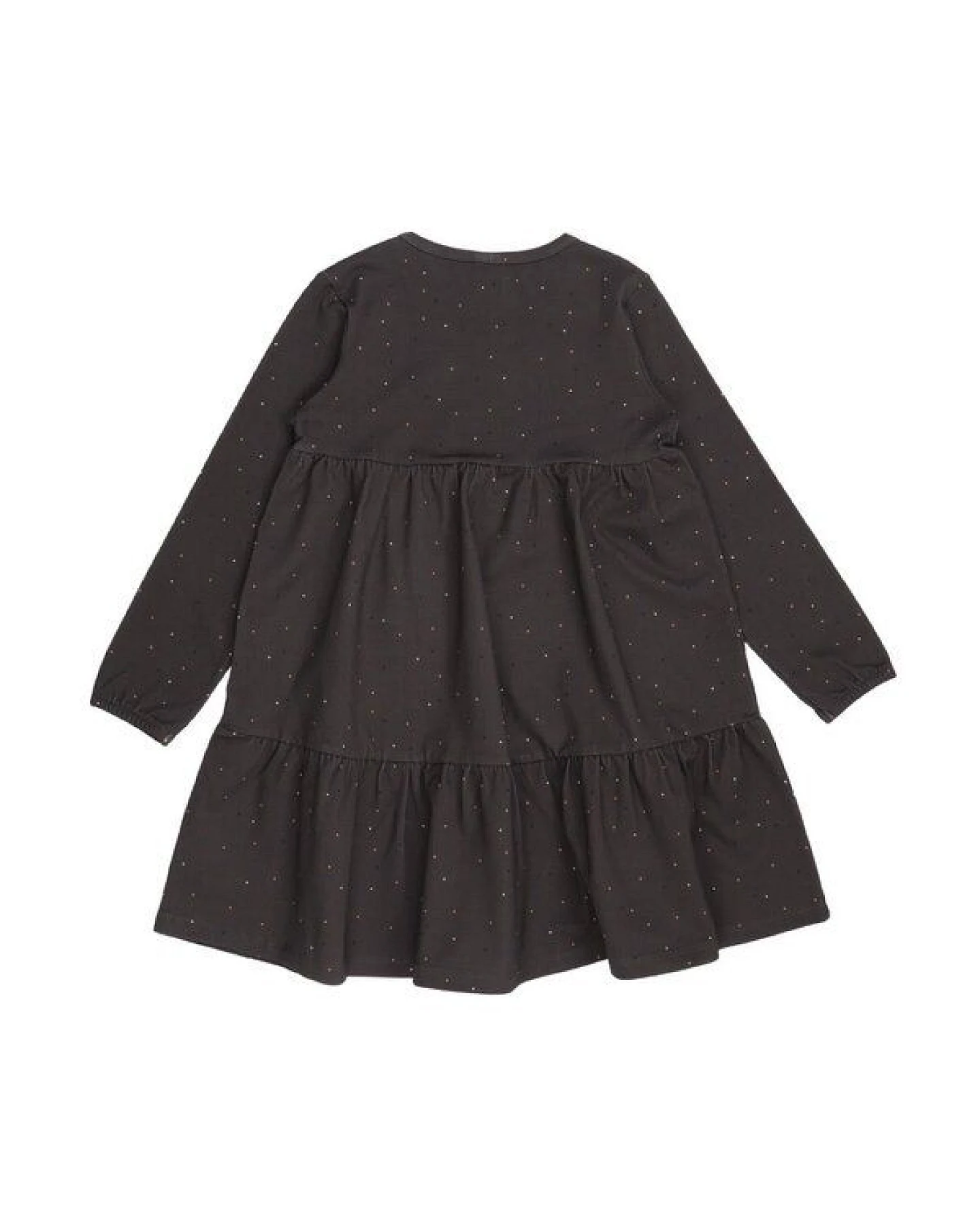 Mädchen Kleid GOTS-zertifiziert aus Bio-Baumwolle, grau mit bunten Punkten, Volantrock, langarm – Walkiddy – Ansicht 3