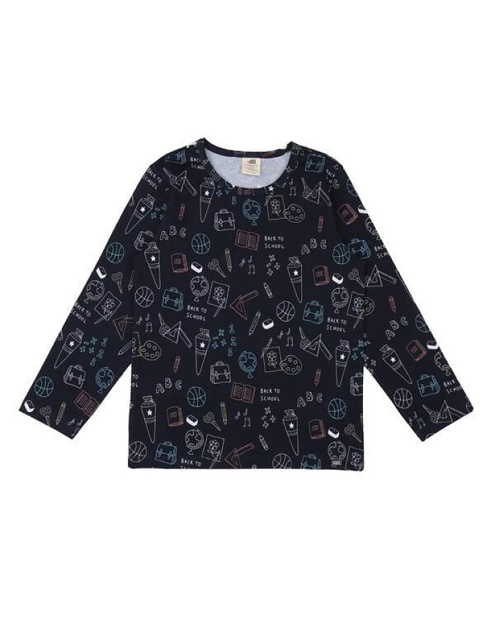 Kinder Langarmshirt GOTS zertifiziert – Bio-Baumwolle, Dunkelblau mit feinem Muster, weich & bequem, alltagstauglich