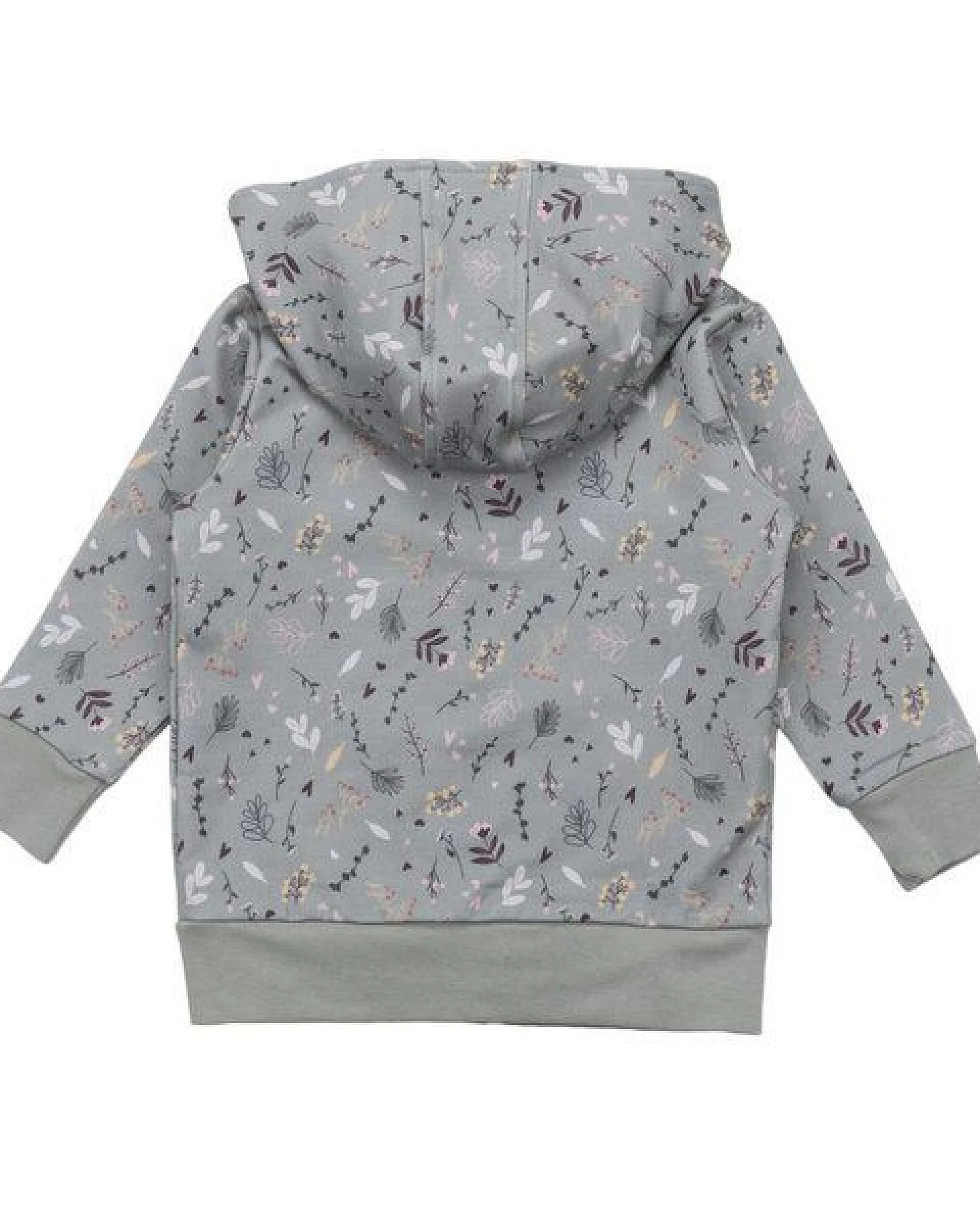Kinder Kapuzenjacke GOTS zertifiziert, grau, „Tiny Flowers“, Reißverschluss, Bio-Baumwolle, weich – Walkiddy – Ansicht 3