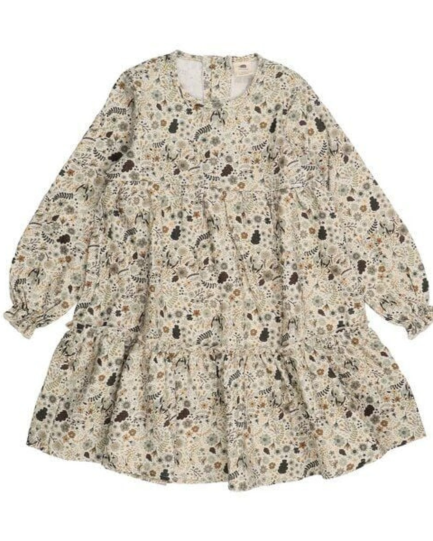 Walkiddy Bio-Baumwolle Frill Dress - Herbstblumenmuster - Grün - GOTS-Zertifiziert – Ansicht 2