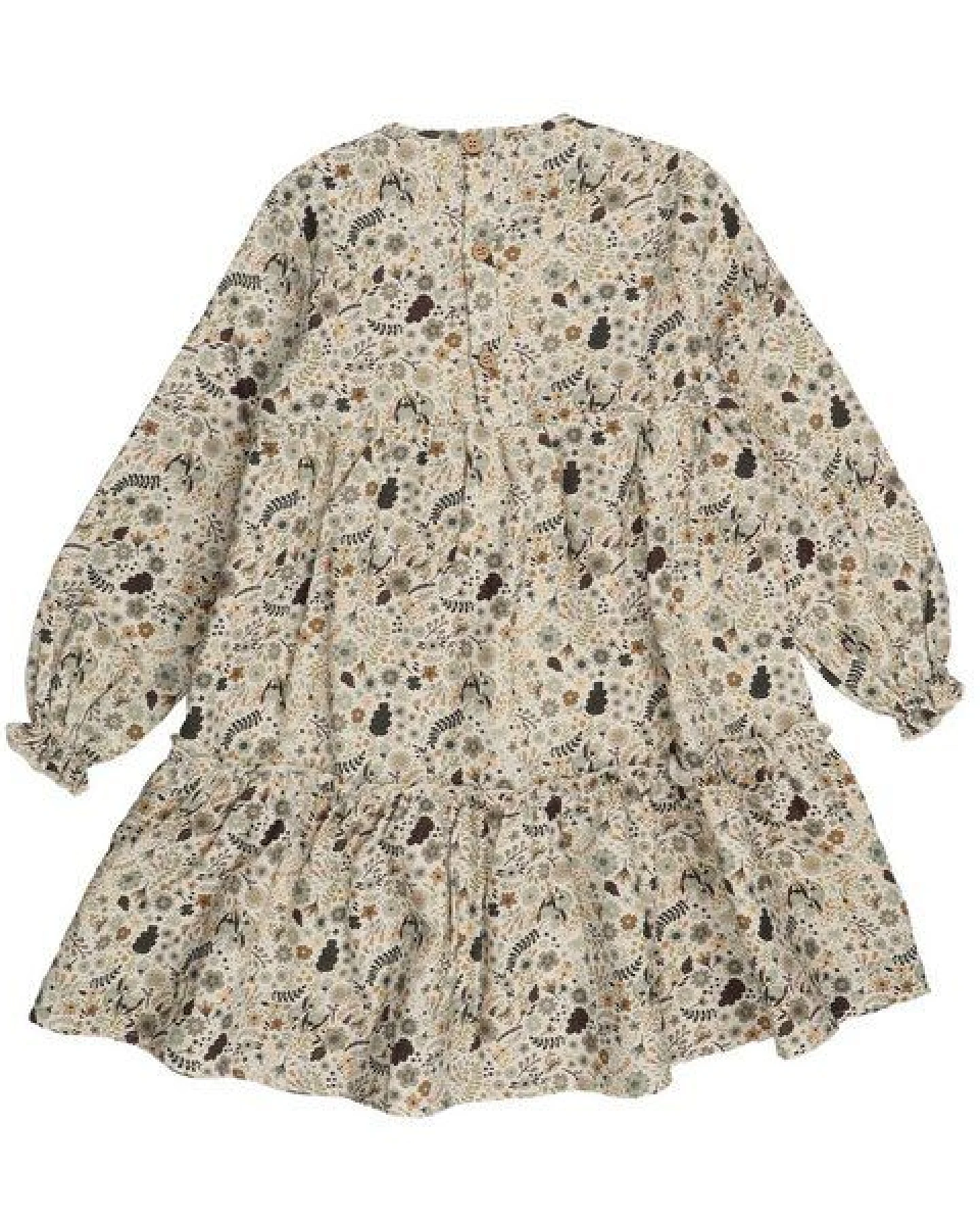 Walkiddy Bio-Baumwolle Frill Dress - Herbstblumenmuster - Grün - GOTS-Zertifiziert – Ansicht 3