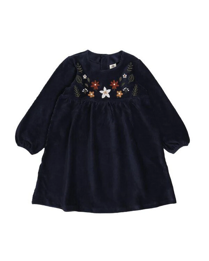 Kinder Kleid GOTS zertifiziert, Bio-Baumwolle, navy, Stickerei, Langarm, weich & bequem – Walkiddy