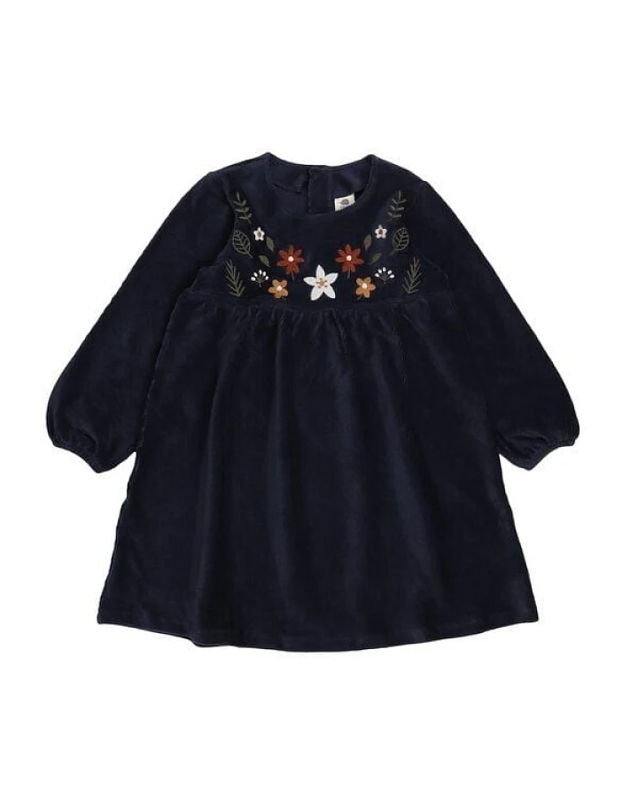 Kinder Kleid GOTS zertifiziert, Bio-Baumwolle, navy, Stickerei, Langarm, weich & bequem – Walkiddy