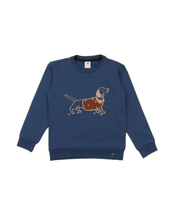 Kinder Sweatshirt GOTS zertifiziert Bio-Baumwolle, Blau, Hunde-Motiv, Walkiddy