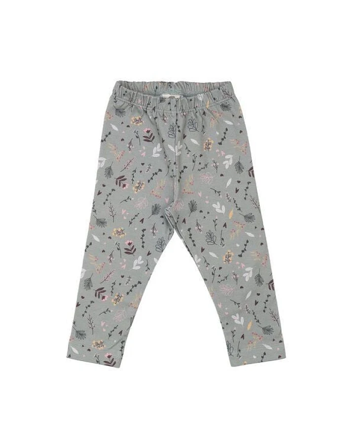 Kinder Leggings GOTS zertifiziert – Grau mit Blumenmuster, weich & bequem