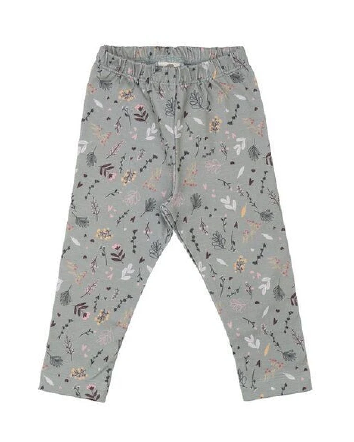 Kinder Leggings GOTS zertifiziert – Grau mit Blumenmuster, weich & bequem