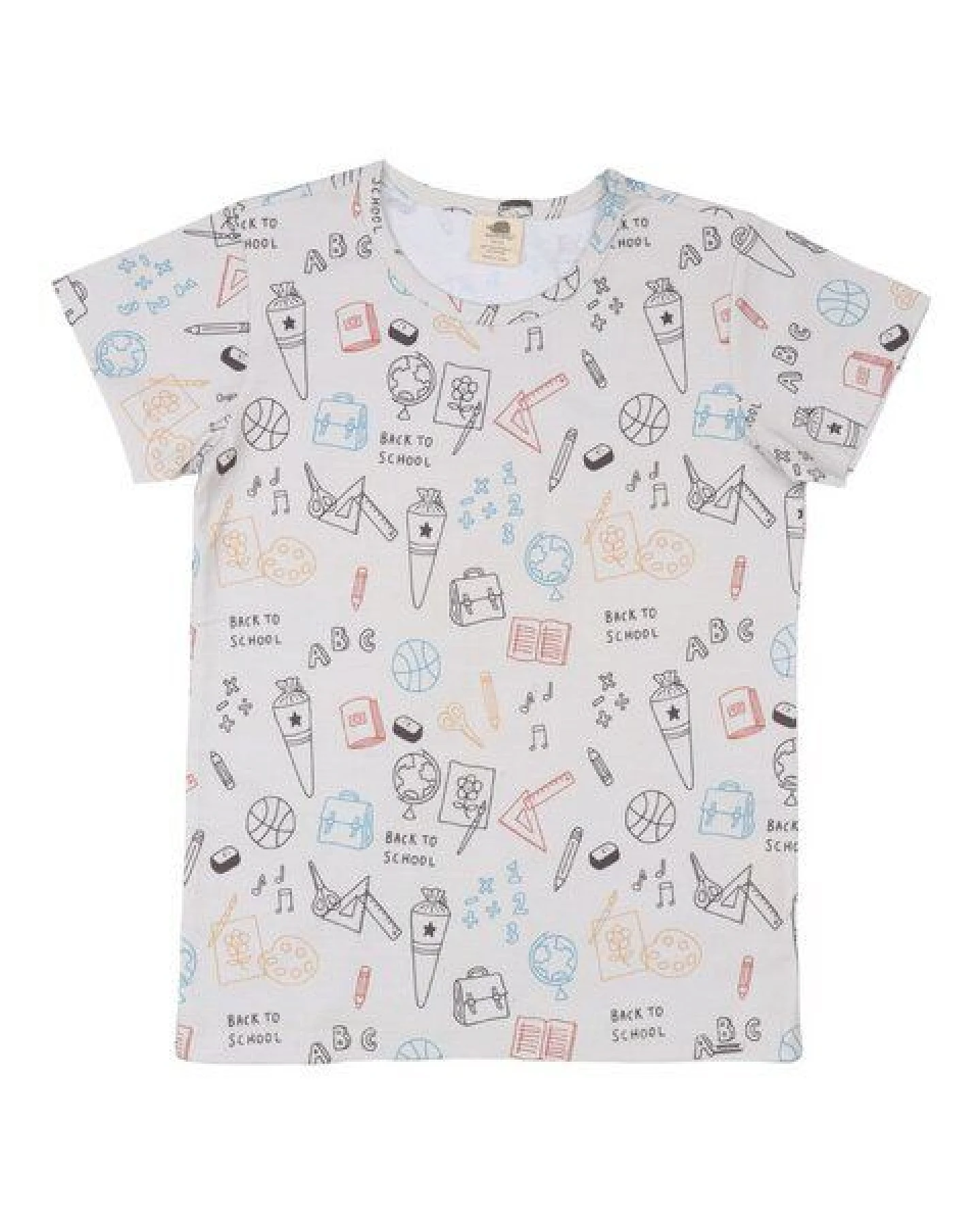 Kinder T-Shirt GOTS zertifiziert, weiß, „Schulanfang“ Allover, Bio-Baumwolle, weich – Walkiddy – Ansicht 2