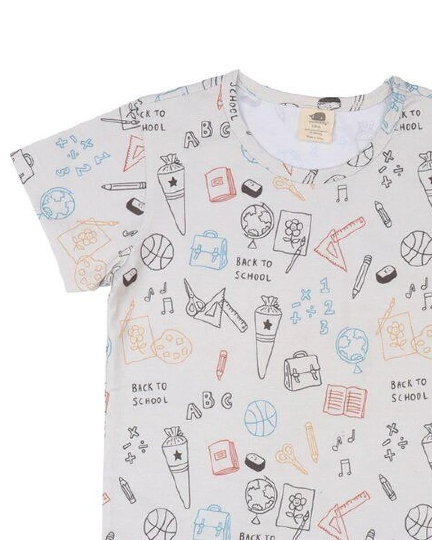 Kinder T-Shirt GOTS zertifiziert, weiß, „Schulanfang“ Allover, Bio-Baumwolle, weich – Walkiddy – Ansicht 3