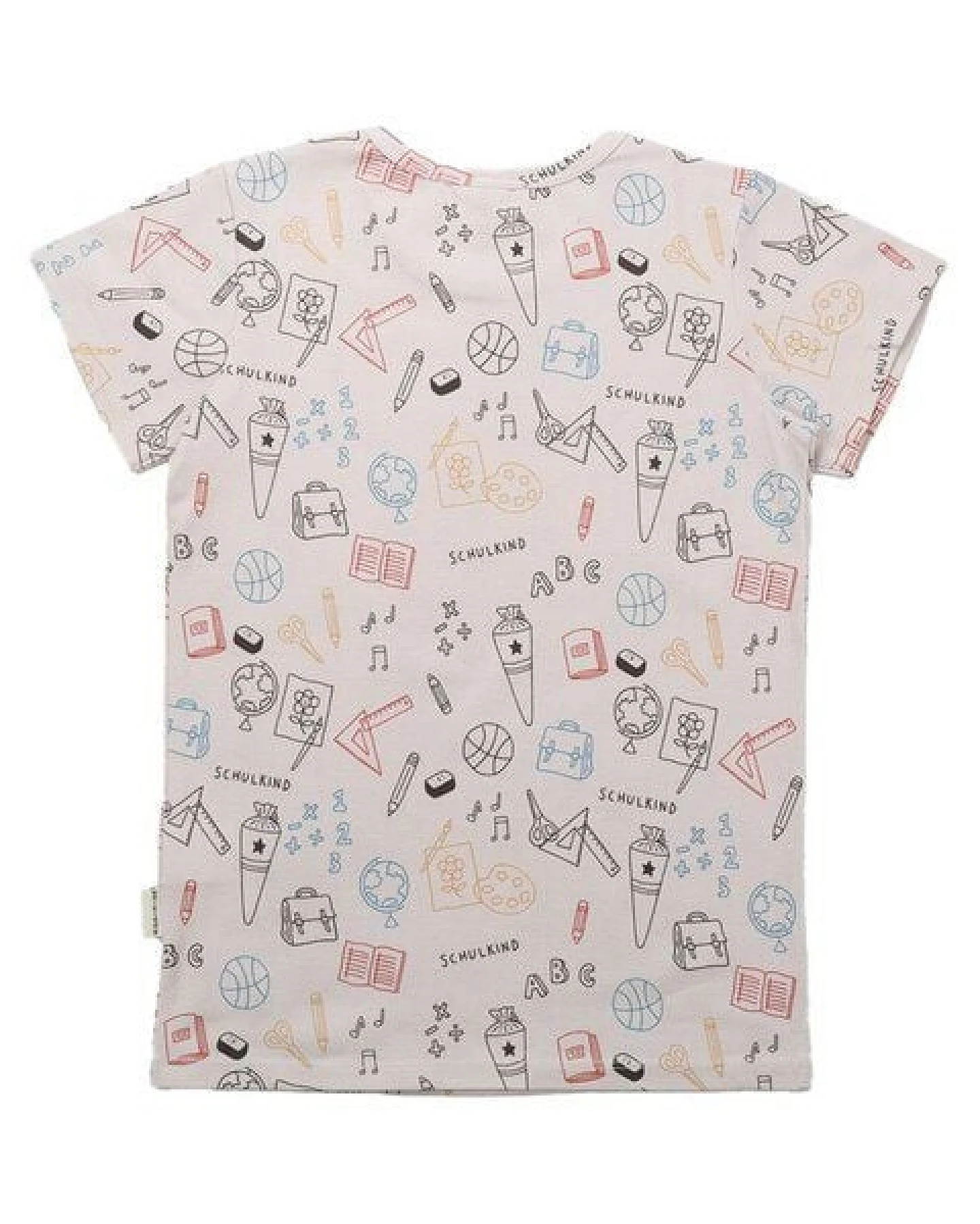 Kinder T-Shirt GOTS zertifiziert, weiß, „Schulanfang“ Allover, Bio-Baumwolle, weich – Walkiddy – Ansicht 4