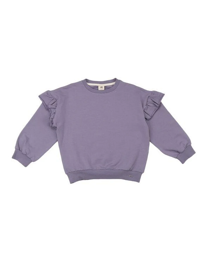 Kinder Ruffle Sweatshirt lila GOTS-Bio-Baumwolle, Volant an Schultern, langarm – Walkiddy, weich, hautfreundlich & alltagstauglich