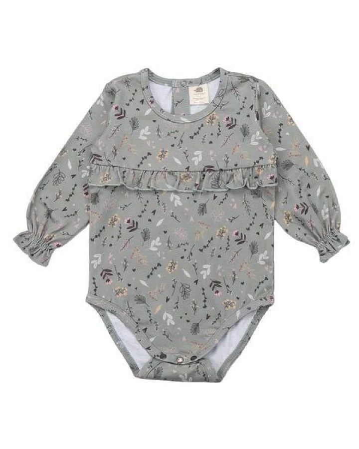 Walkiddy Tiny Flowers Bio-Baumwoll Trägerbody - Nachhaltig, Allergiefrei & Fair Trade - Frill Body, Grün – GOTS zertifiziert