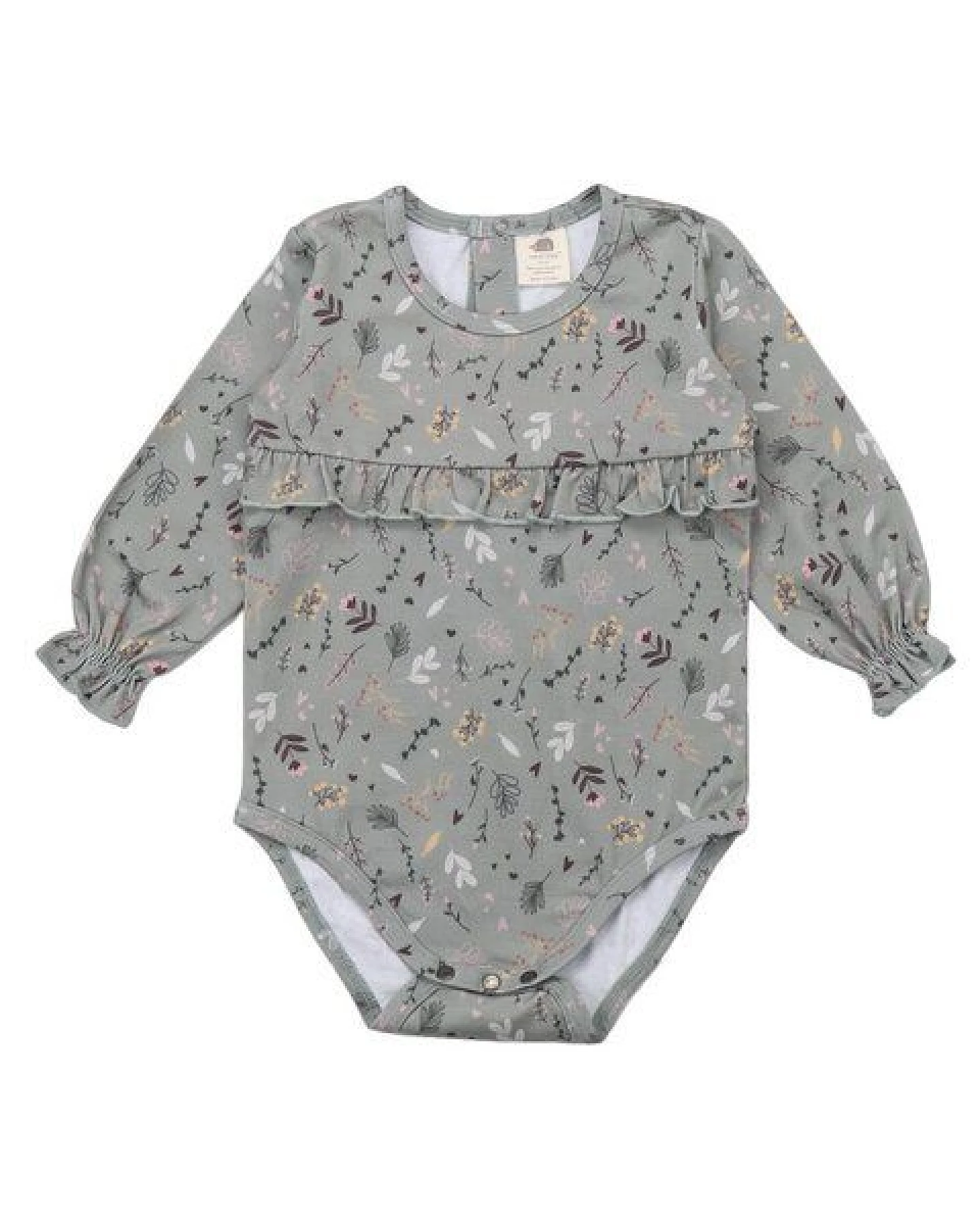 Walkiddy Tiny Flowers Bio-Baumwoll Trägerbody - Nachhaltig, Allergiefrei & Fair Trade - Frill Body, Grün – GOTS zertifiziert – Ansicht 2