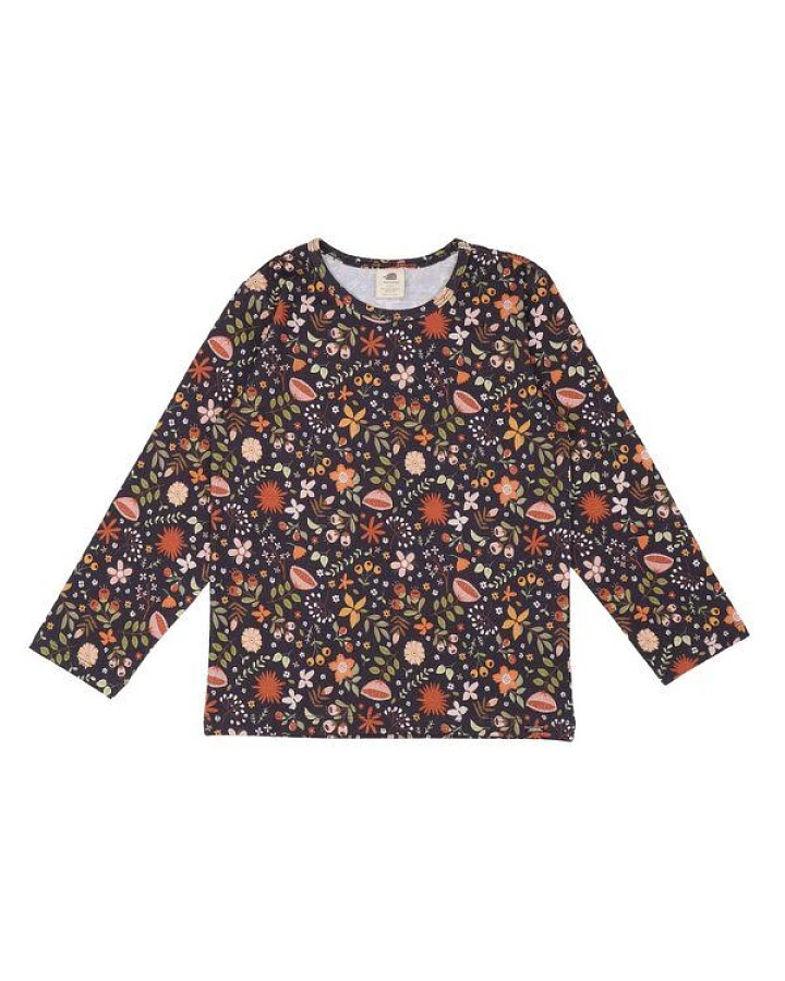 Kinder Langarmshirt GOTS-zertifiziert aus Bio-Baumwolle, Blumenprint, grau – Walkiddy, weich, hautfreundlich, nachhaltig & fair hergestellt