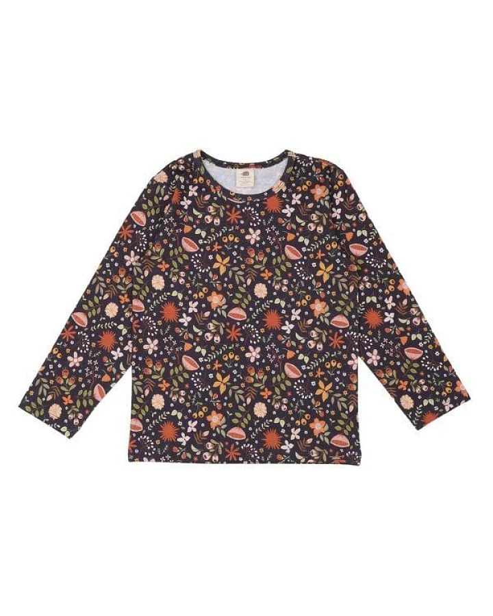 Kinder Langarmshirt GOTS-zertifiziert aus Bio-Baumwolle, Blumenprint, grau – Walkiddy, weich, hautfreundlich, nachhaltig & fair hergestellt