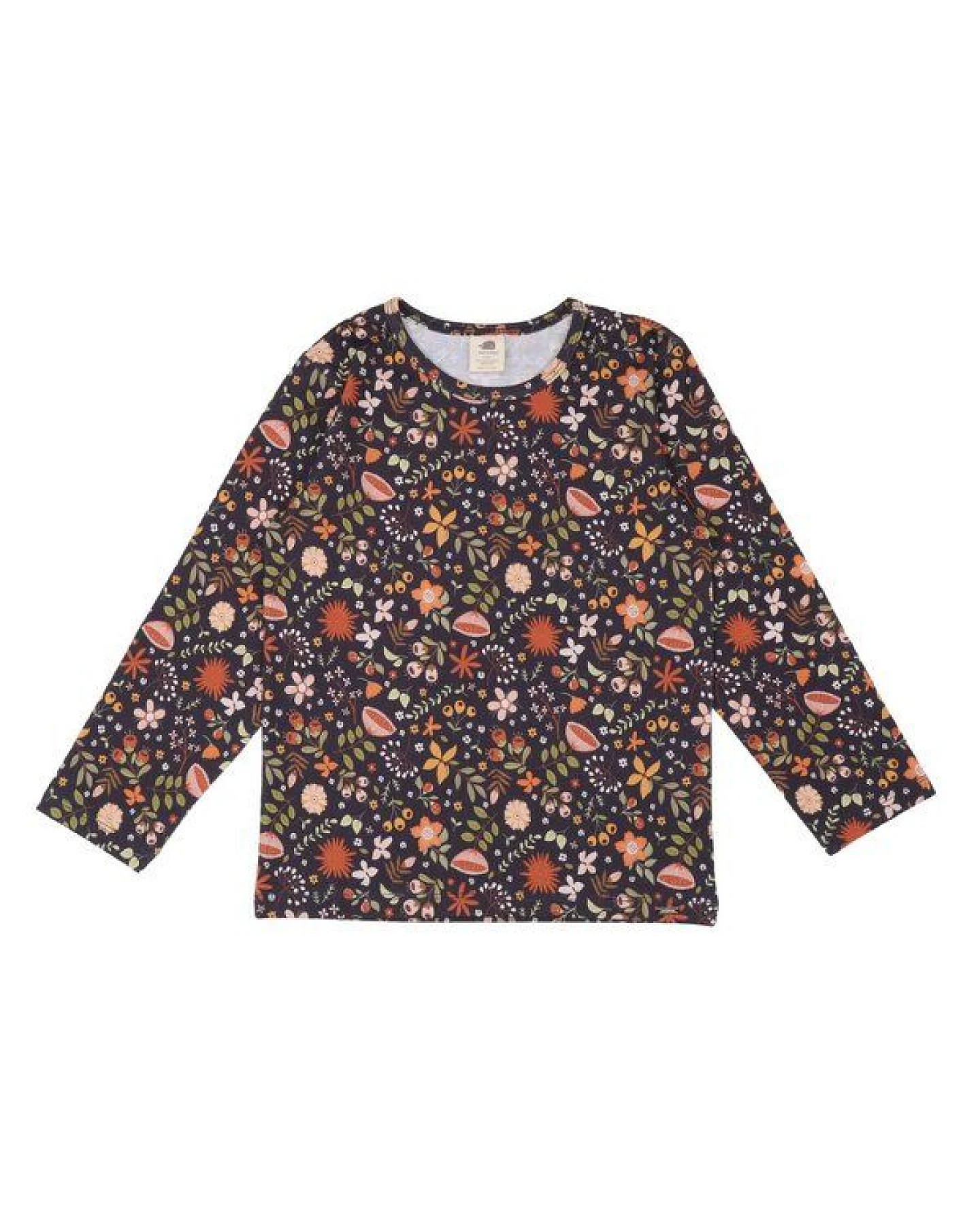 Kinder Langarmshirt GOTS-zertifiziert aus Bio-Baumwolle, Blumenprint, grau – Walkiddy, weich, hautfreundlich, nachhaltig & fair hergestellt – Ansicht 2