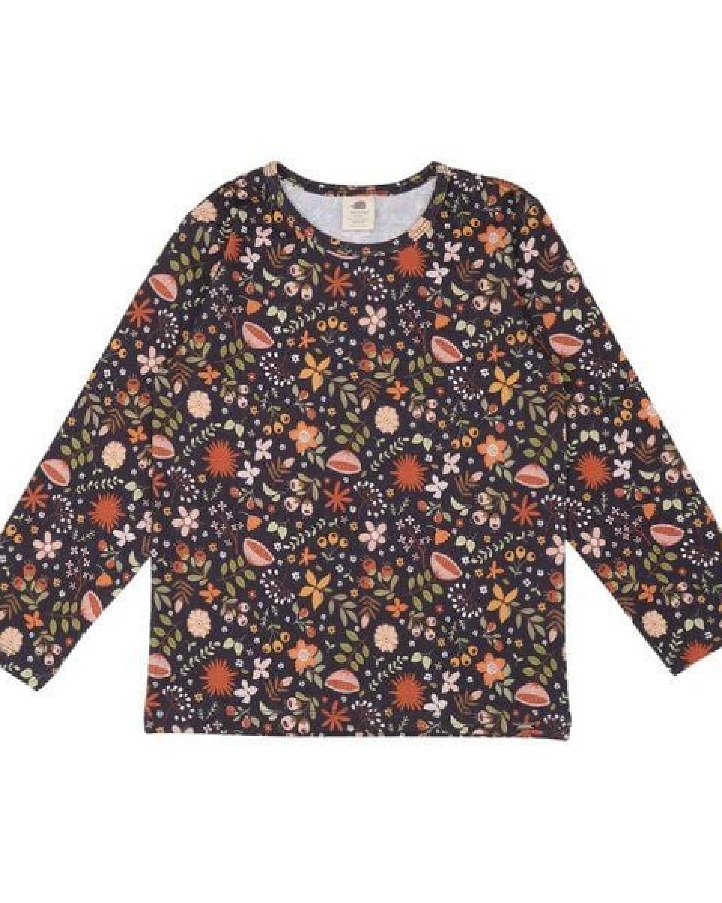 Kinder Langarmshirt GOTS-zertifiziert aus Bio-Baumwolle, Blumenprint, grau – Walkiddy, weich, hautfreundlich, nachhaltig & fair hergestellt – Ansicht 2