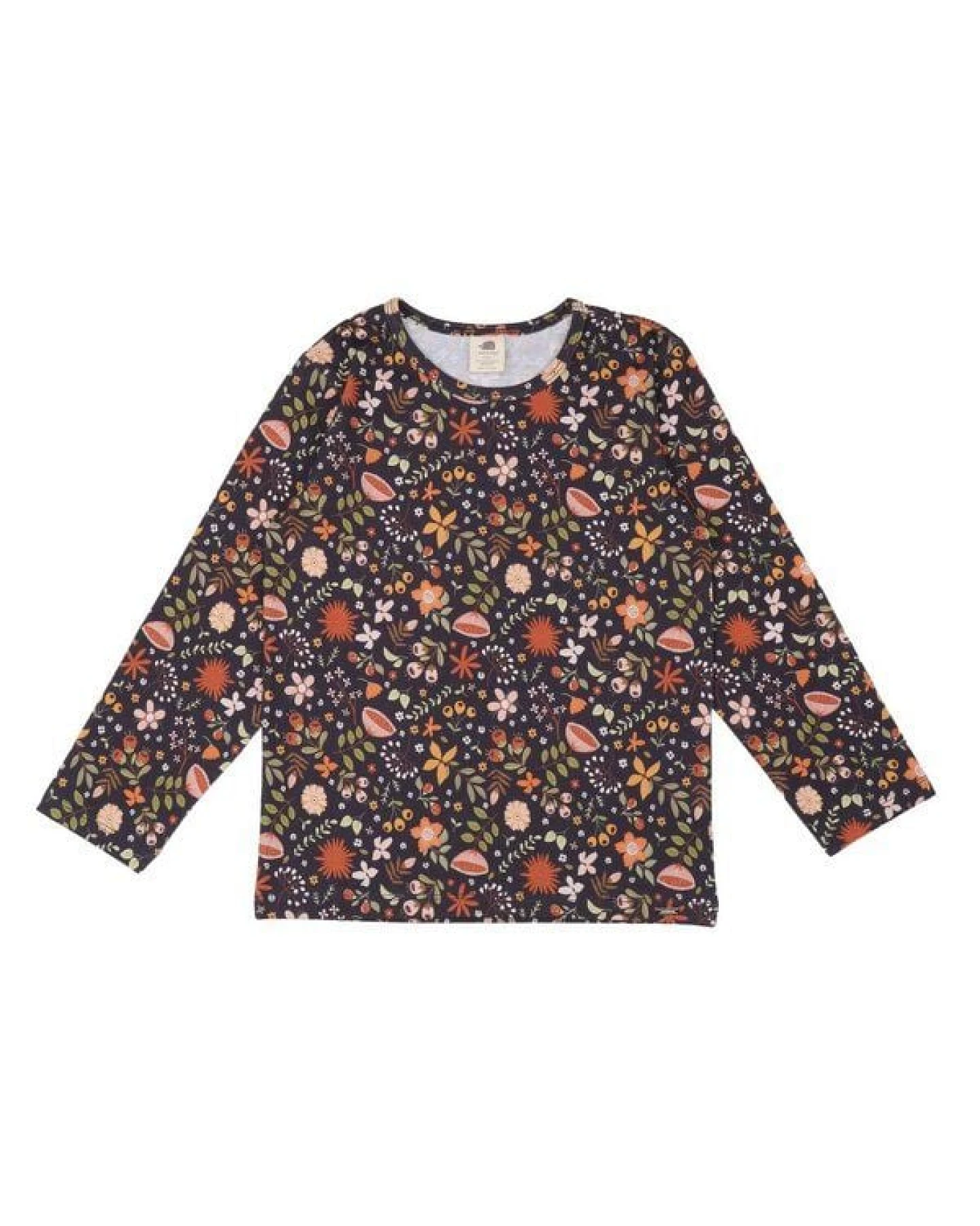 Kinder Langarmshirt GOTS-zertifiziert aus Bio-Baumwolle, Blumenprint, grau – Walkiddy, weich, hautfreundlich, nachhaltig & fair hergestellt – Ansicht 2