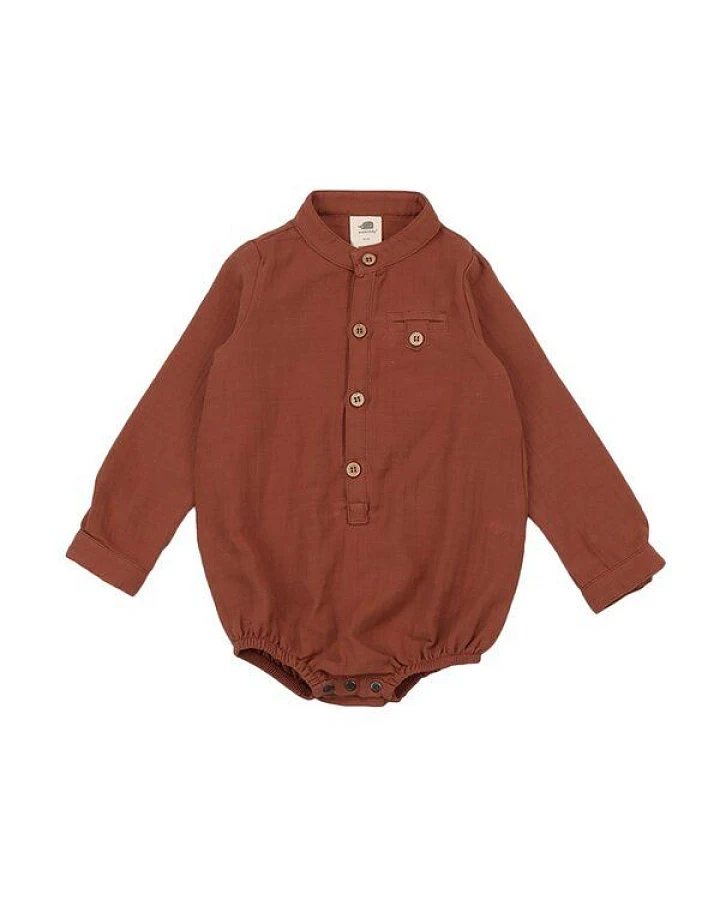 Baby Musselin-Body GOTS zertifiziert, 95% Bio-Baumwolle, terracotta, Langarm, weich, Druckknöpfe – Walkiddy