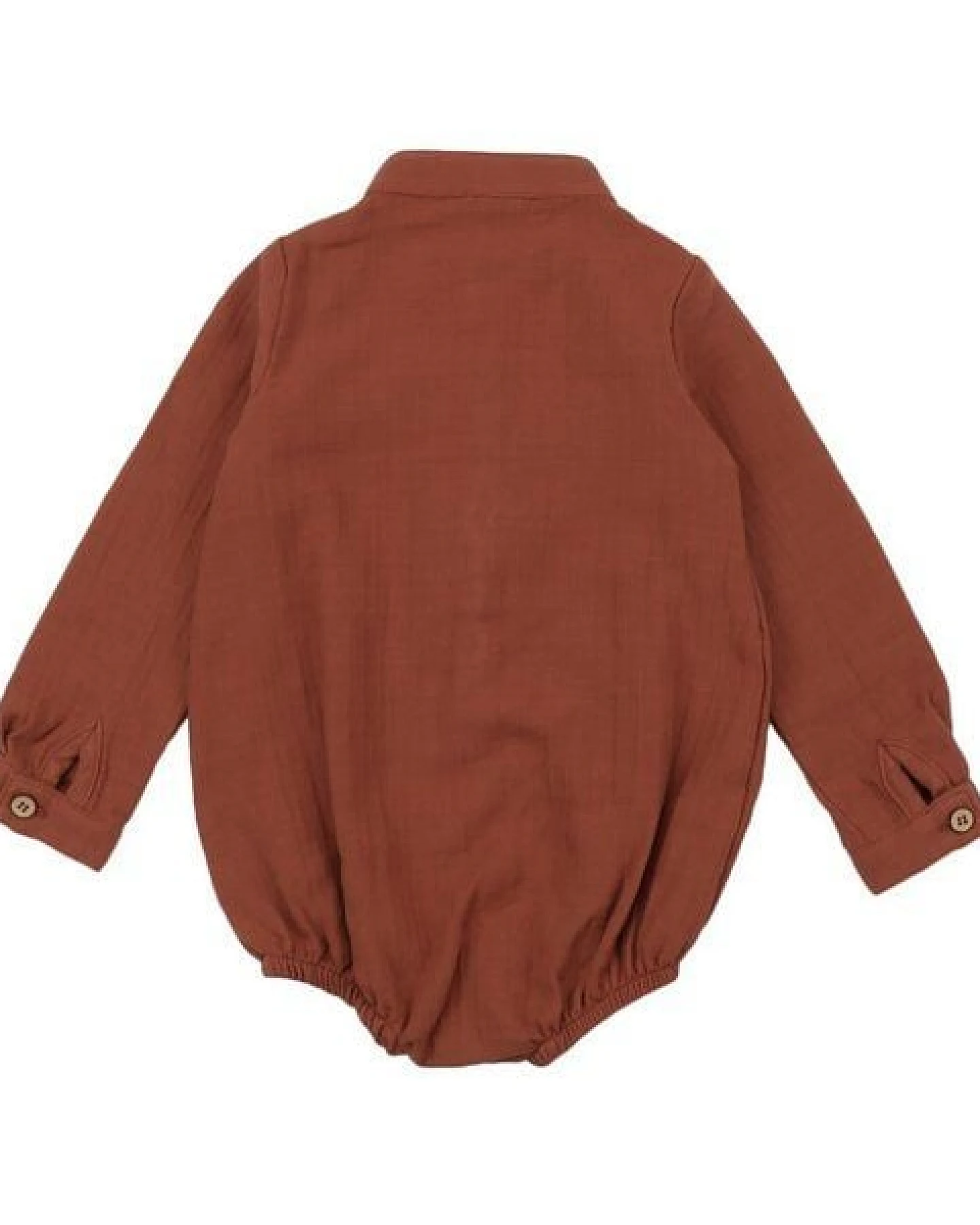Baby Musselin-Body GOTS zertifiziert, 95% Bio-Baumwolle, terracotta, Langarm, weich, Druckknöpfe – Walkiddy – Ansicht 3