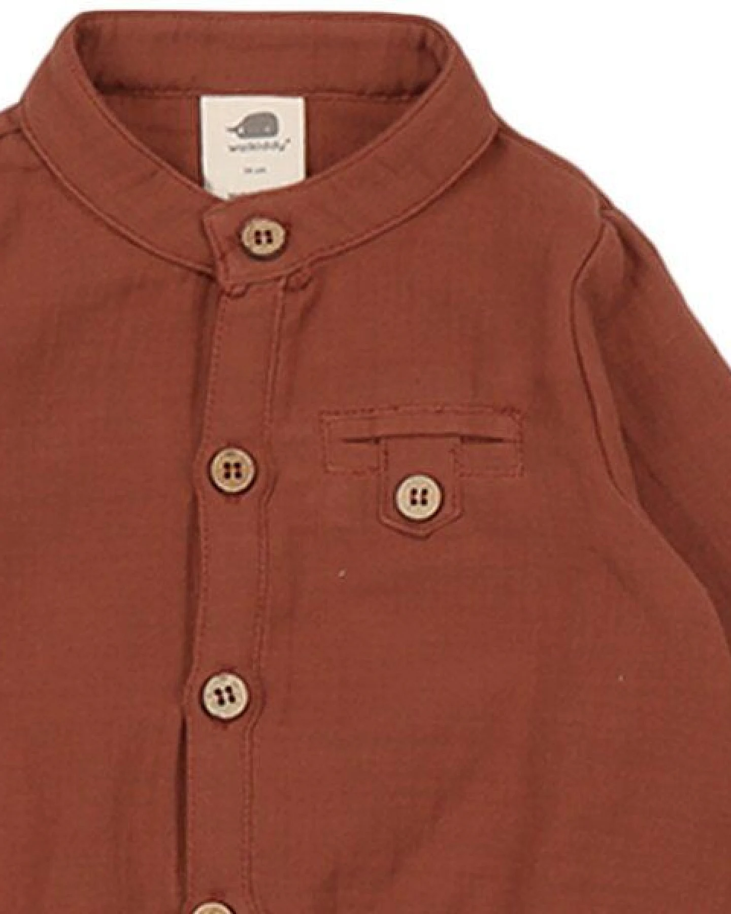 Baby Musselin-Body GOTS zertifiziert, 95% Bio-Baumwolle, terracotta, Langarm, weich, Druckknöpfe – Walkiddy – Ansicht 4
