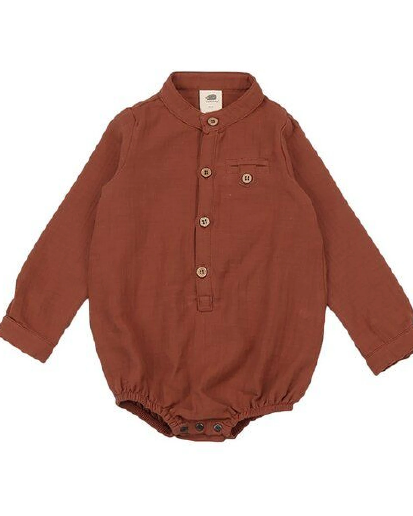 Baby Musselin-Body GOTS zertifiziert, 95% Bio-Baumwolle, terracotta, Langarm, weich, Druckknöpfe – Walkiddy – Ansicht 2