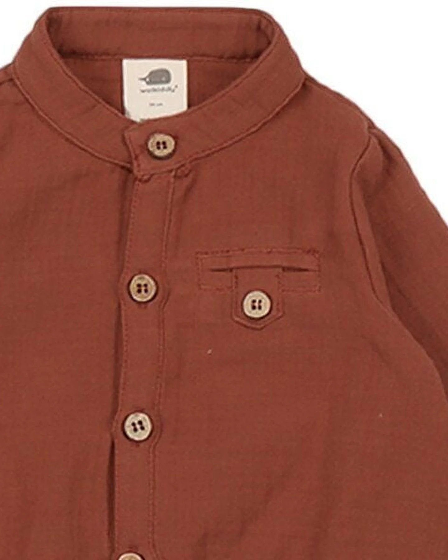 Baby Musselin-Body GOTS zertifiziert, 95% Bio-Baumwolle, terracotta, Langarm, weich, Druckknöpfe – Walkiddy – Ansicht 4