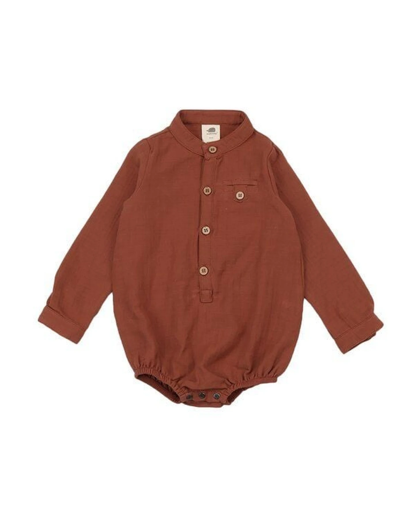 Baby Musselin-Body GOTS zertifiziert, 95% Bio-Baumwolle, terracotta, Langarm, weich, Druckknöpfe – Walkiddy – Ansicht 2