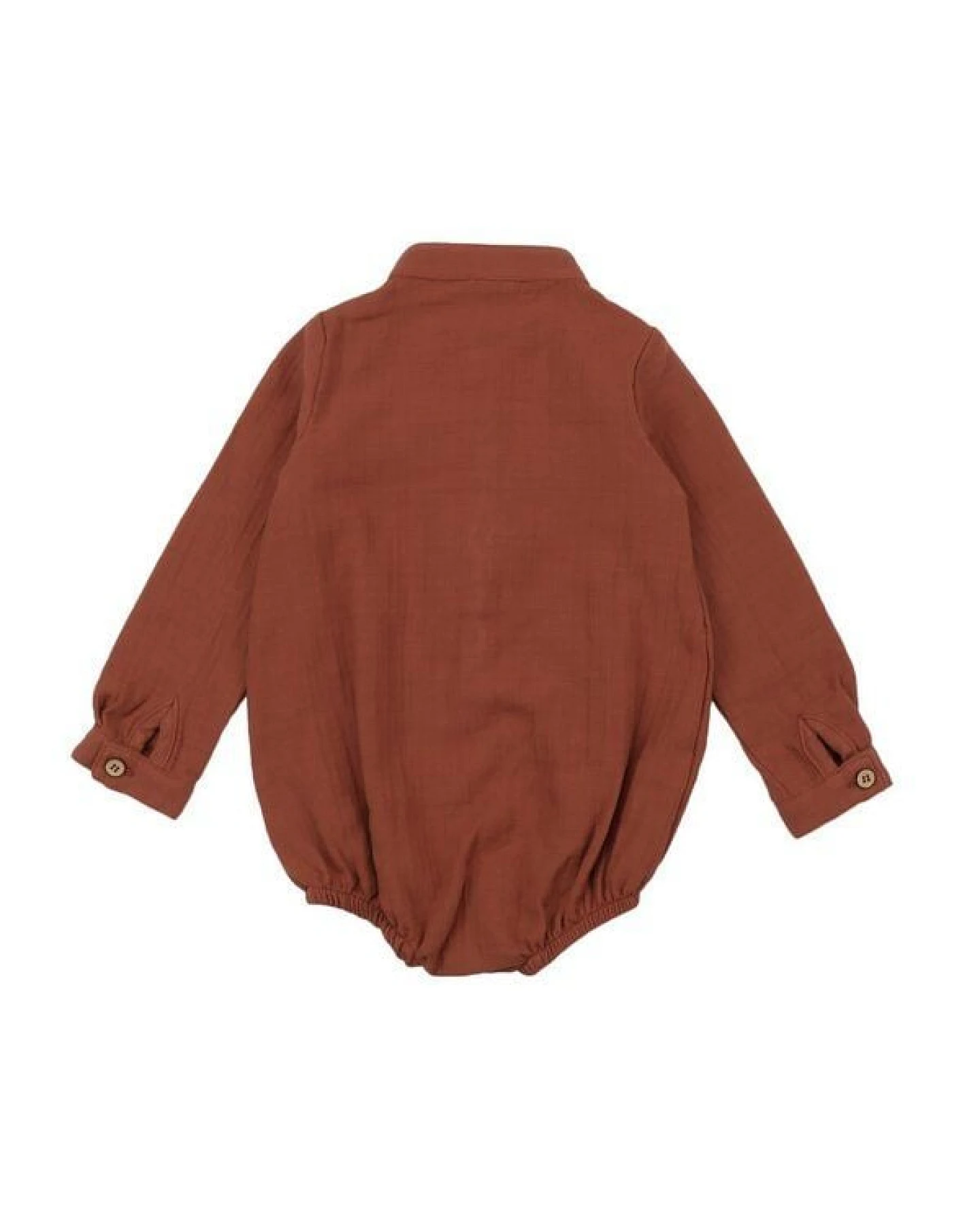 Baby Musselin-Body GOTS zertifiziert, 95% Bio-Baumwolle, terracotta, Langarm, weich, Druckknöpfe – Walkiddy – Ansicht 3