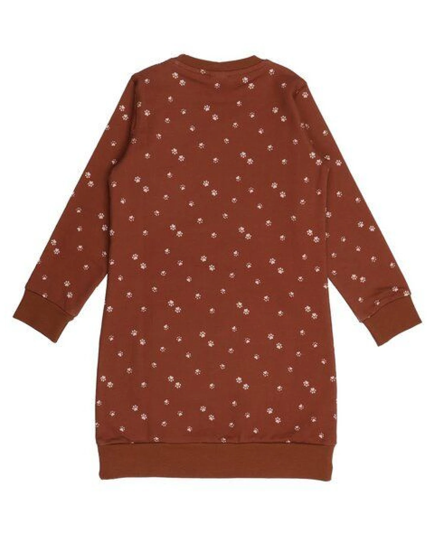 Kinder Kleid GOTS zertifiziert – Bio-Baumwolle, Braun mit Pfotenmuster, Langarm, weich & bequem, alltagstauglich – Ansicht 3
