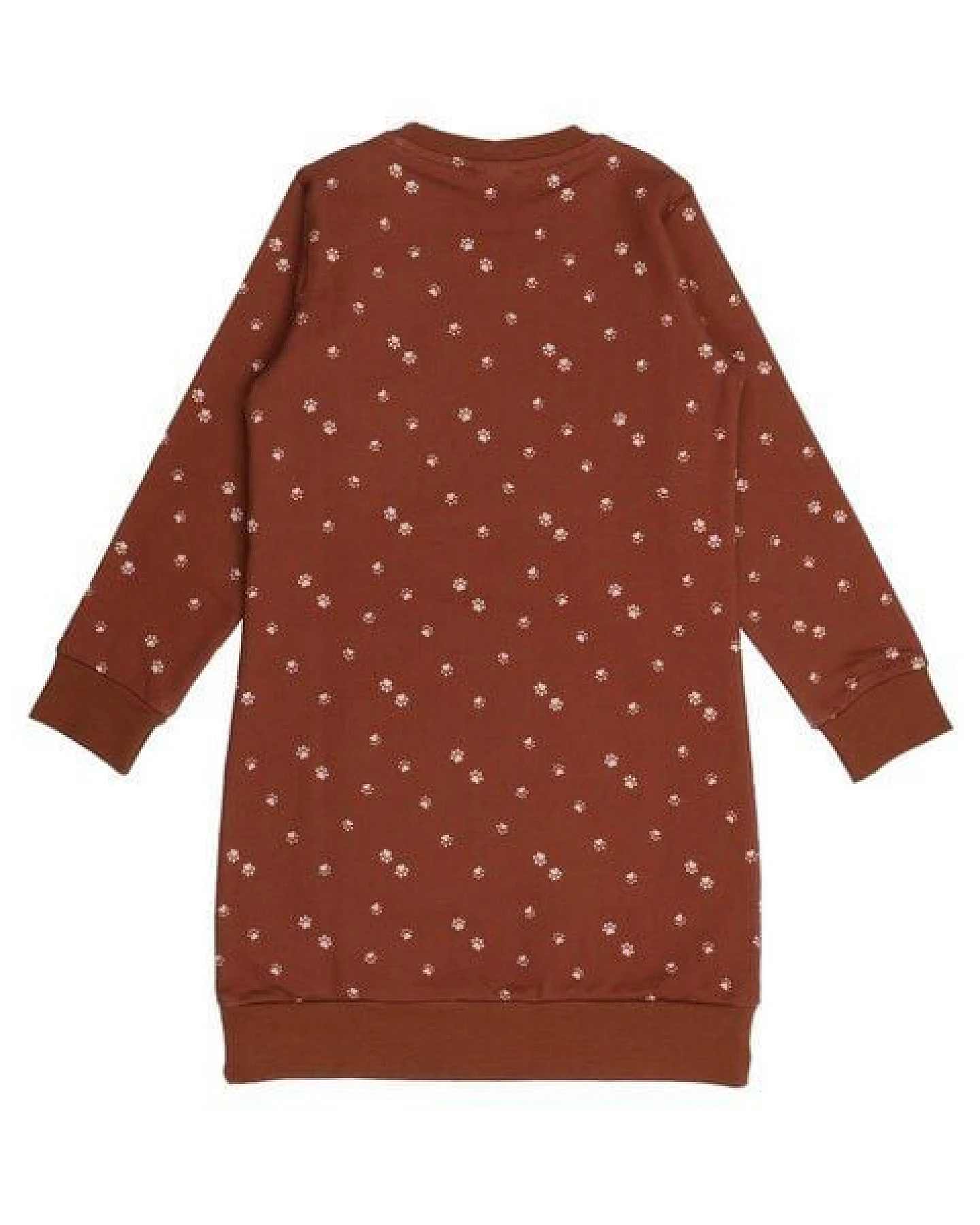 Kinder Kleid GOTS zertifiziert – Bio-Baumwolle, Braun mit Pfotenmuster, Langarm, weich & bequem, alltagstauglich – Ansicht 3