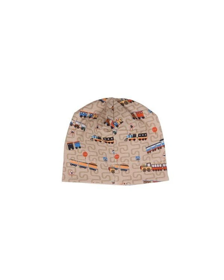 Kinder Beanie GOTS zertifiziert Bio-Baumwolle, Beige, Zug-Muster, Walkiddy
