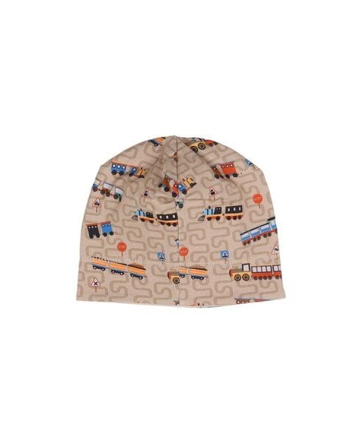 Kinder Beanie GOTS zertifiziert Bio-Baumwolle, Beige, Zug-Muster, Walkiddy