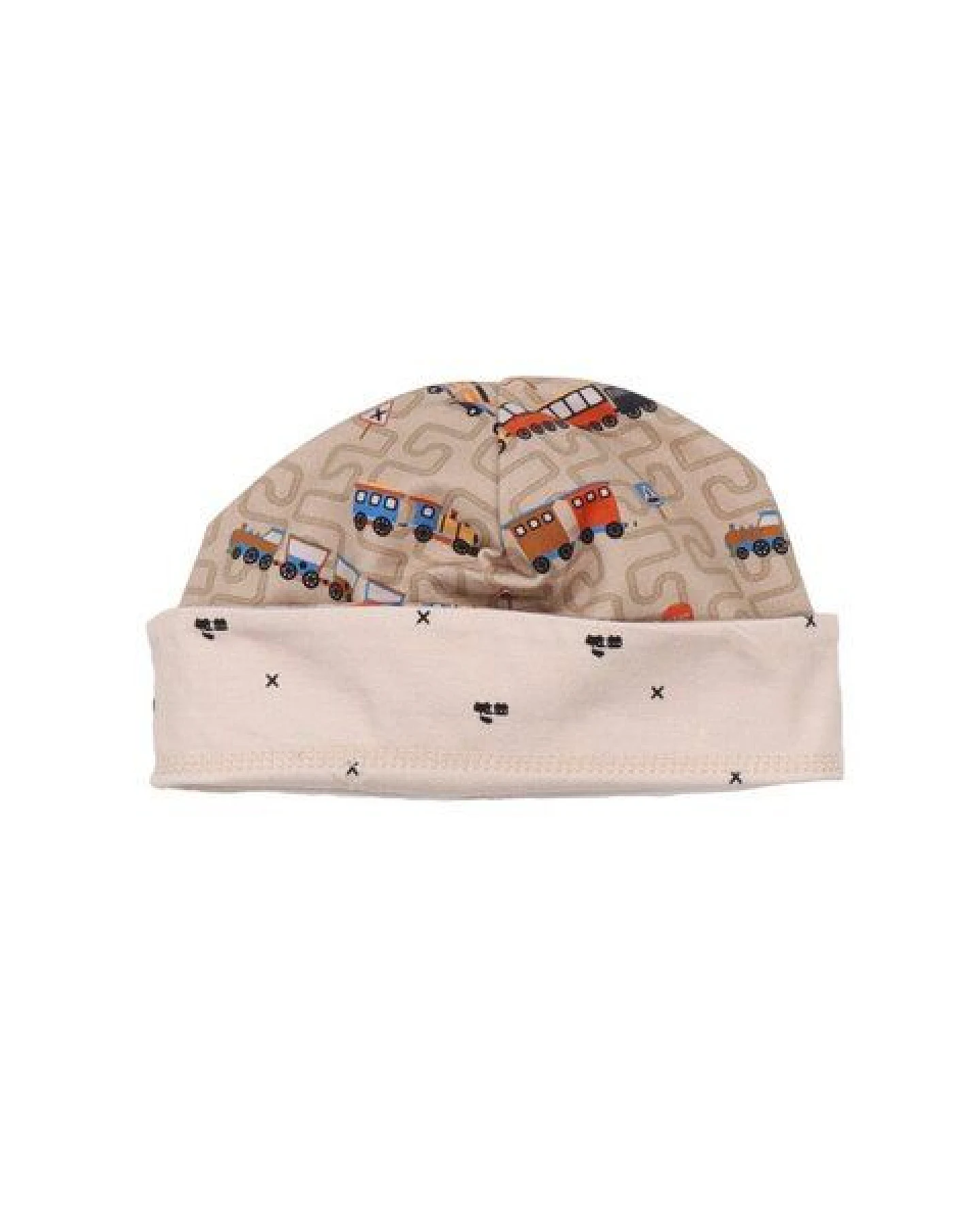 Kinder Beanie GOTS zertifiziert Bio-Baumwolle, Beige, Zug-Muster, Walkiddy – Ansicht 3