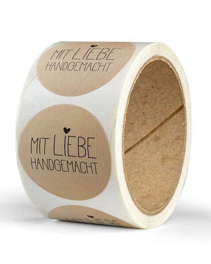 Fines Papeterie 50 Aufkleber * SELBSTGEMACHT * 4cm rund * auf Rolle * Recyclingpapier und Kraftpapier
