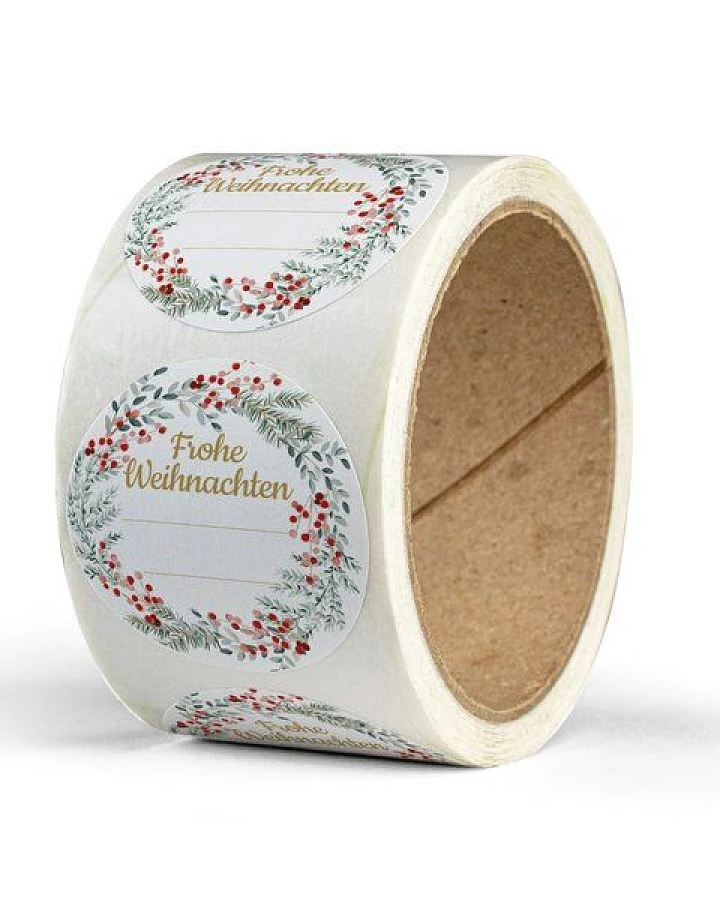 Fines Papeterie 50 Aufkleber * WEIHNACHTSKRANZ * 5cm rund * auf Rolle * Recyclingpapier * verschiedene Motive