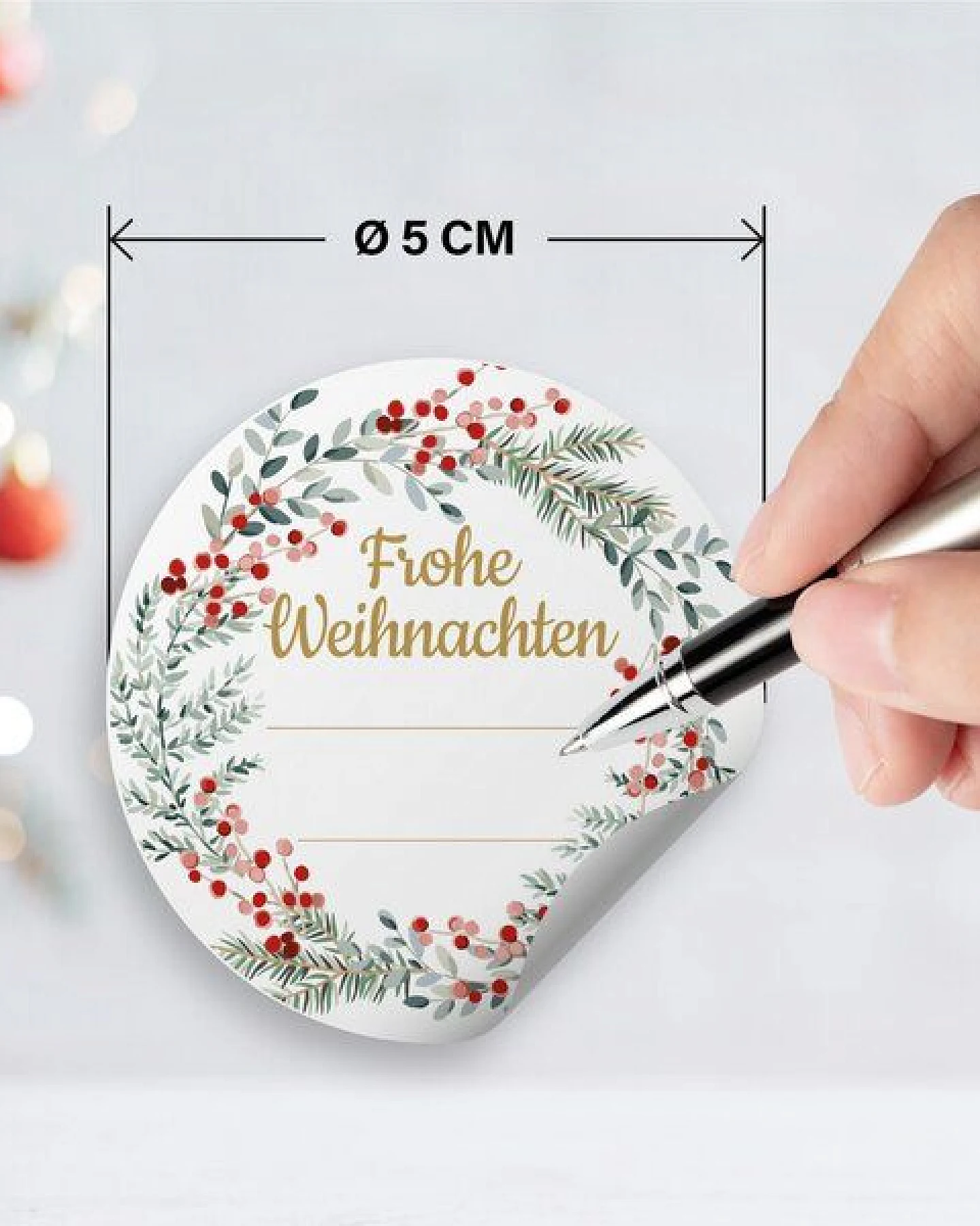 Fines Papeterie 50 Aufkleber * WEIHNACHTSKRANZ * 5cm rund * auf Rolle * Recyclingpapier * verschiedene Motive – Ansicht 3