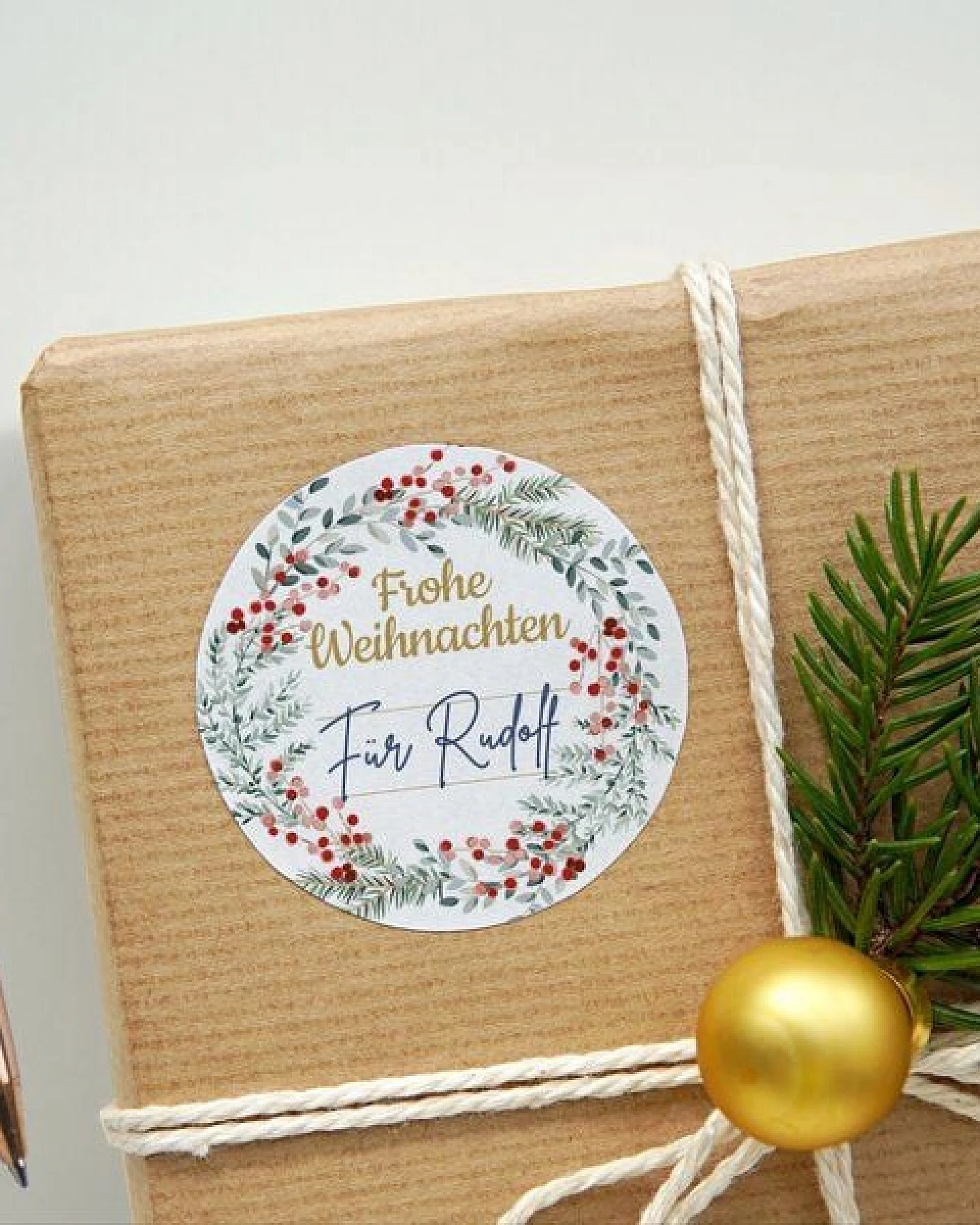 Fines Papeterie 50 Aufkleber * WEIHNACHTSKRANZ * 5cm rund * auf Rolle * Recyclingpapier * verschiedene Motive – Ansicht 4