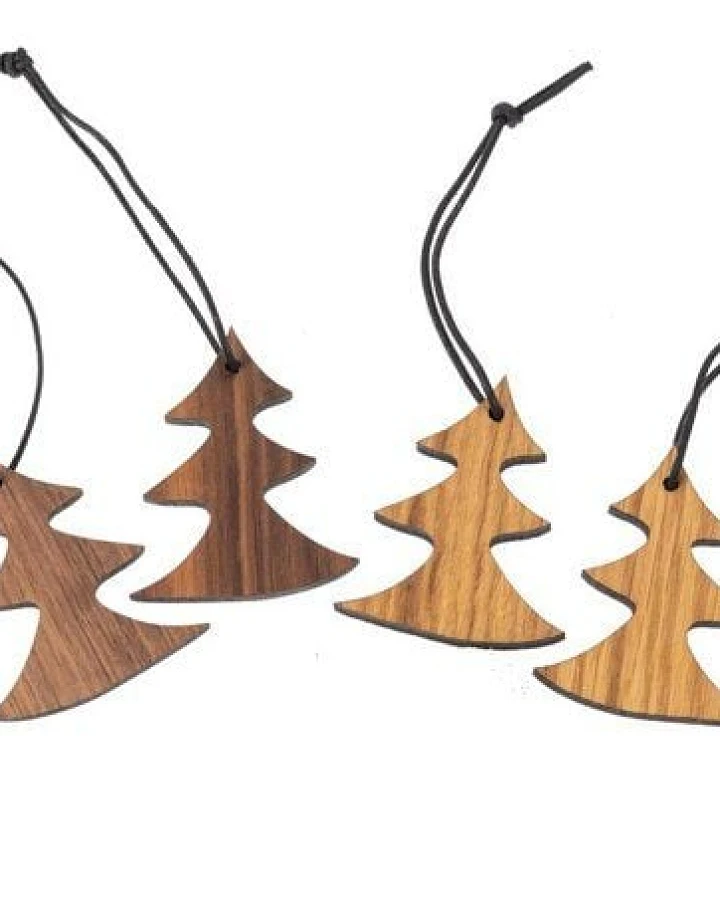 ReineNatur Christbaumanhänger 4er-Set Tannenbaum 2 x Nussbaum & 2 x Eichenholz