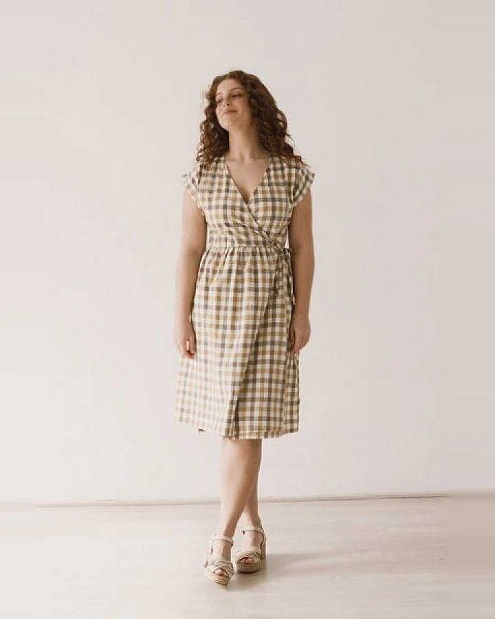 TIRALAHILACHA Hira wrap midi dress vichy