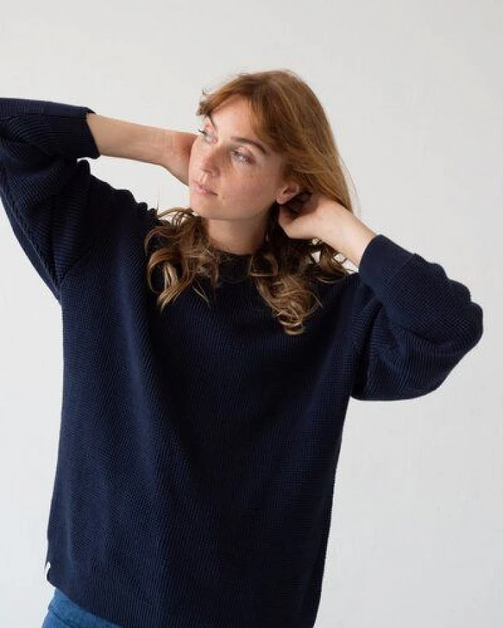 TIRALAHILACHA Unisex Tam Sweater Organic Cotton in Navy Blue