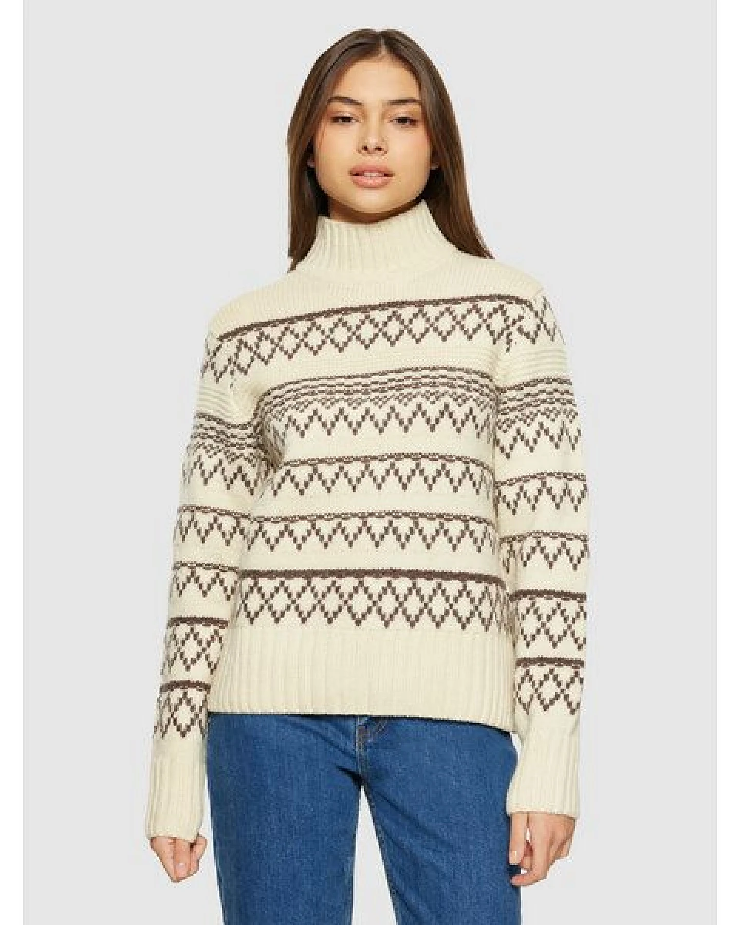 KnowledgeCotton Apparel Strickpullover mit Rollkragen und Muster aus Bio-Lammwolle – Ansicht 2