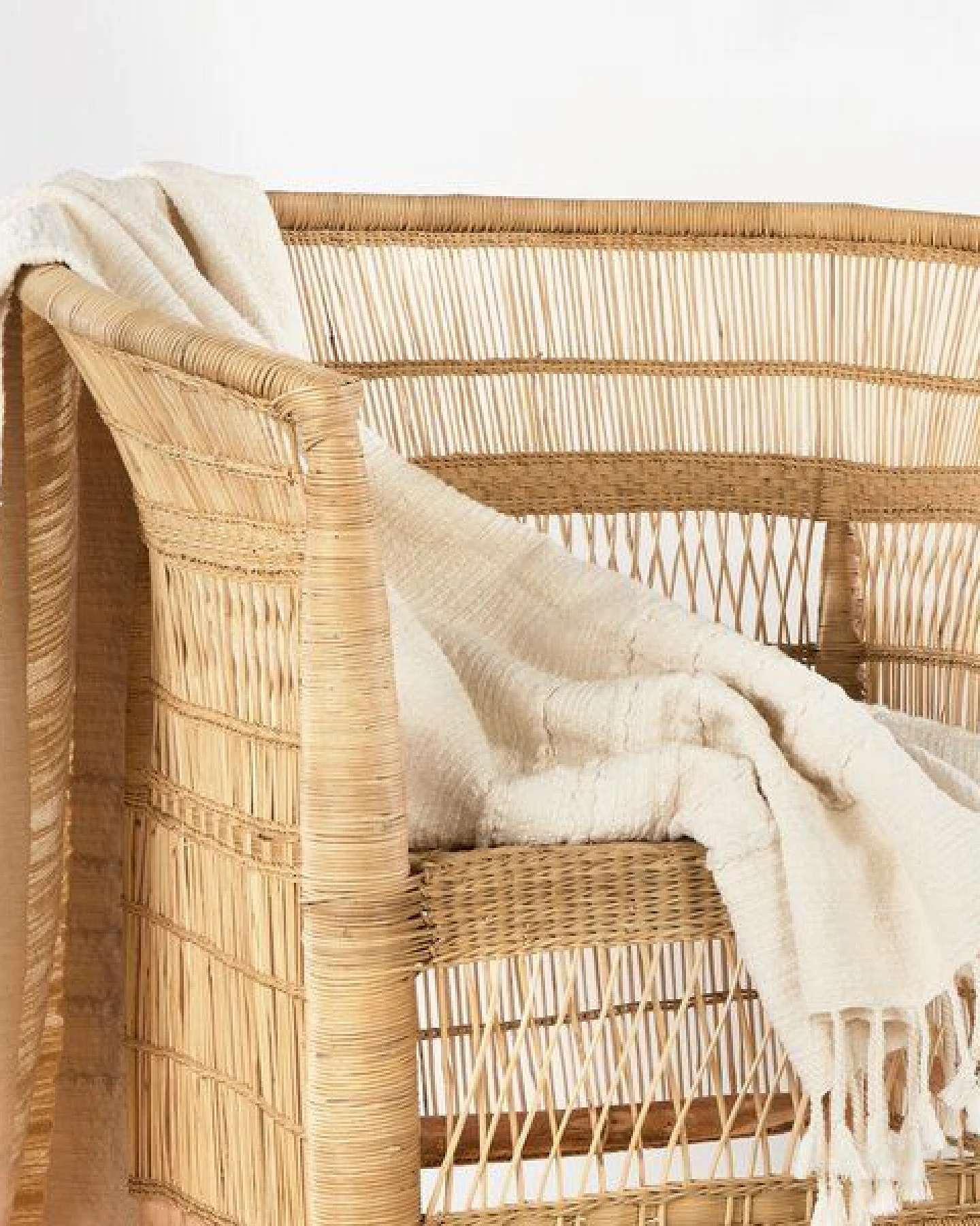 By Native Wolldecke Baray aus 100% Bio-Baumwolle, natur, handgewebt – Ansicht 2